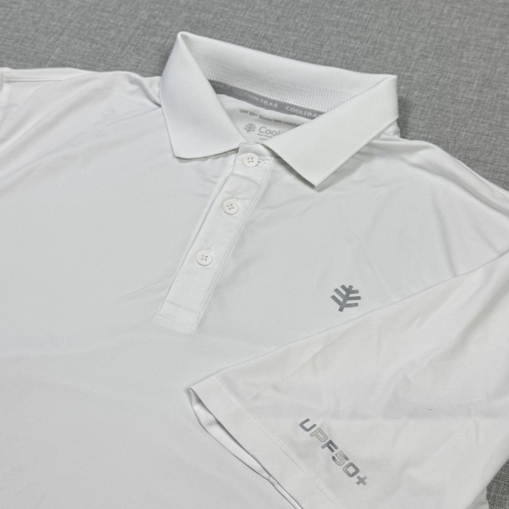 Coolibar Polo Shirt Mens L White Short Sleeve Collared UPF50+ Golf Performance